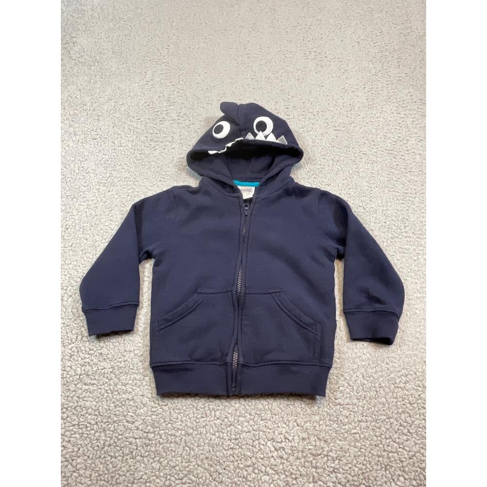 Gymboree Zip Hoodie Toddler 3T Navy Blue Dinosaur Monster Face Hooded Jacket